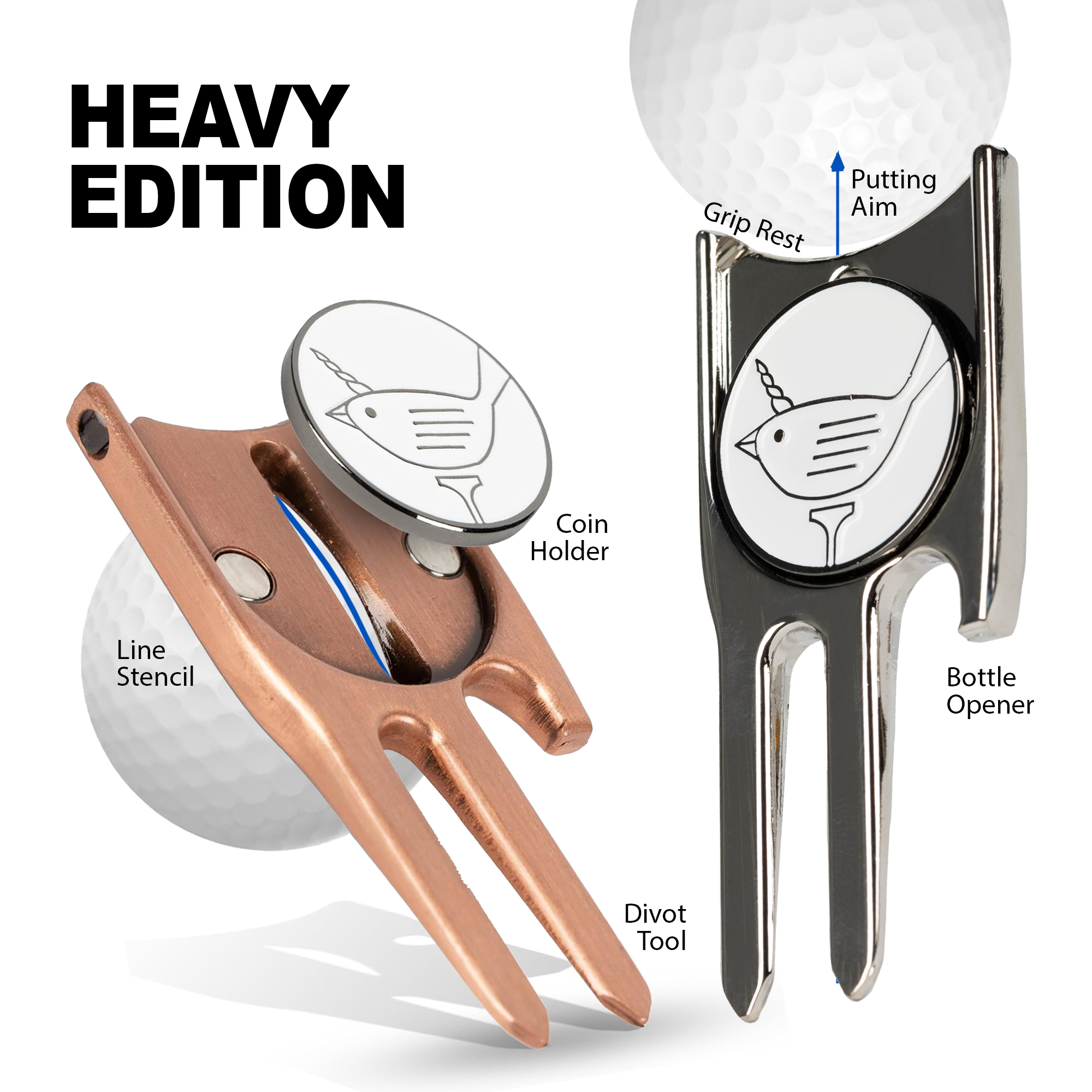 Birdicorn 6-in-1 Golf Divot Tool - Heavy Edition