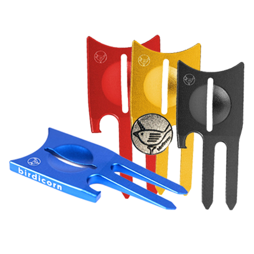 blue, red gold, black 4 pack golf divot tools